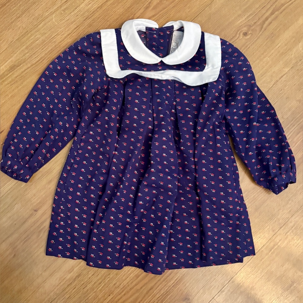 PETITE GAMINE | VINTAGE VTG Toddler Peter Pan Collar Long Sleeve Floral Dress 2T